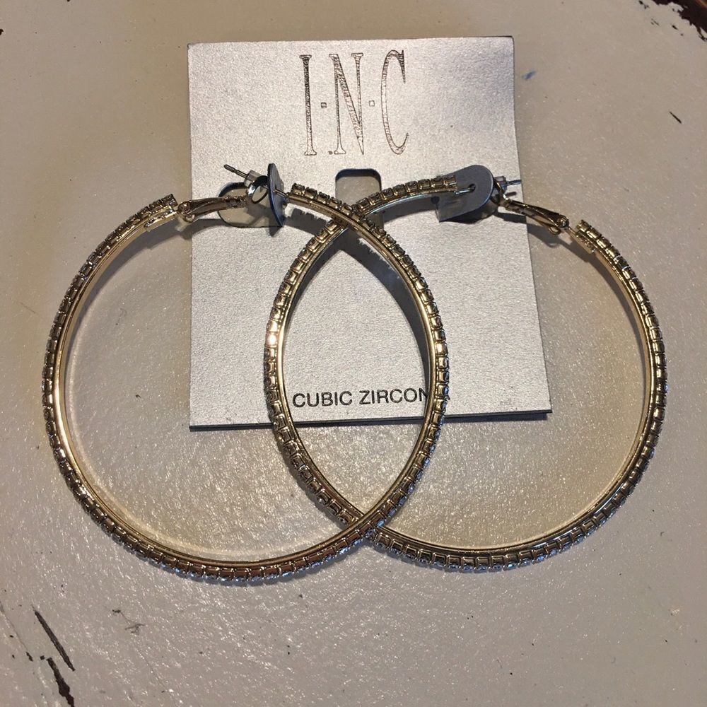 Large gold hoop earrings cubic zirconia